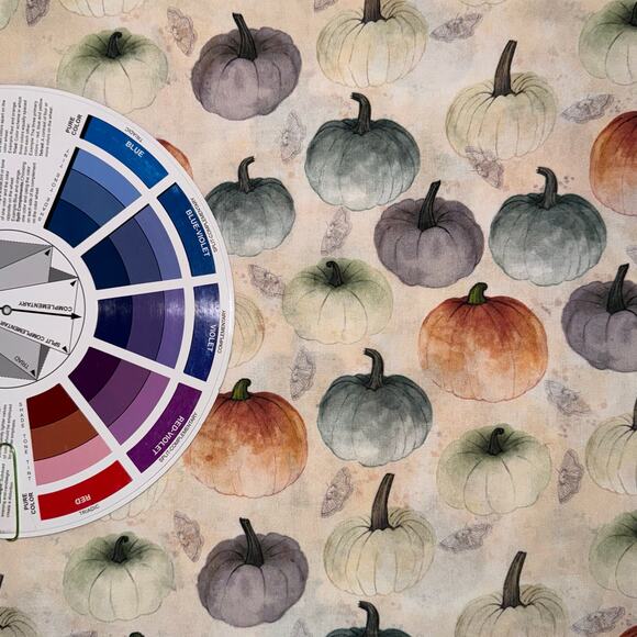 Fall Harvest Watercolor Pumpkin Cotton Fabric | 1/2 Yard | Halloween Moth Pastel - Picture 4 of 6